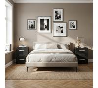 DecHome Comodino Camera da Letto 3 Cassetti Set 2 Comodini 40x36x56 Grigio