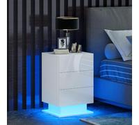 DecHome - Comodino Camera da Letto Moderno 3 Cassetti con Luci LED Dimensioni 40x35x60 Bianco