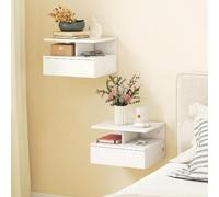 DecHome - Comodino Camera da Letto Moderno Sospeso 1 Cassetto 1 Vano Giorno Set 2 Comodini in Legno Dimensioni 40x35x30 cm Bianco