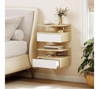 DecHome - Comodino Camera da Letto Moderno Sospeso 1 Cassetto e 1 Vano Giorno Set 2 Comodini Dimensioni 35x32x22.5 cm Bianco/Rovere
