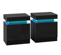 DecHome Comodino Moderno con 2 Cassetti Set 2 Comodini in Legno 45x35x52 cm Nero