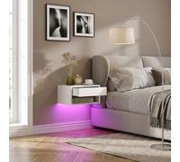 DecHome Comodino Sospeso 1 Cassetto Set 2 Comodini Luci LED 37x32x21 Bianco