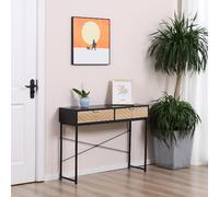DecHome Consolle Ingresso con 2 Cassetti in Metallo 100x30x75 cm Nero / Quercia