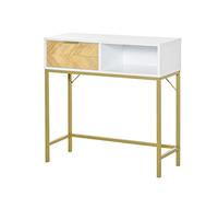 DecHome - Consolle Ingresso e Soggiorno Design Moderno Bianco e Oro con Cassetto in Legno 80x30x80.5cm