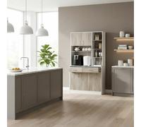 DecHome - Credenza Cucina Alta Moderna Mobile 5 Ante 2 Cassetti Ripiani Dimensioni 100x39x180 cm Bianco/Legno