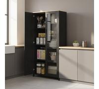 Credenza Cucina Alta con Vetrina 2 Ante 76x36x160 cm Nero/Legno DecHome