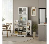 DecHome Credenza Cucina Alta con Vetrina 4 Ante 1 Ripiano 60x39,5x179,6 Bianco