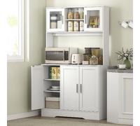 DecHome Credenza Cucina Alta con Vetrina 5 Ante 2 Ripiani 108x35x180 cm Bianco