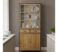 DecHome Credenza Cucina Alta Industriale in Legno e Acciaio Mobile Cucina con Vetrina 4 Ante 2 Cassetti Dimensioni 78,5x41,5x175 cm colore Nero/Legno