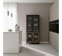 DecHome Credenza Cucina Alta Industriale in Legno e Metallo Mobile Cucina con Vetrina 4 Ante Dimensioni 55,8x35,5x139,7 cm colore Neroxmarrone