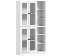 DecHome Credenza Cucina Alta Mobile Cucina con Vetrina 90x35x172 cm Bianco