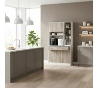 DecHome - Credenza Cucina Alta Moderna Mobile 5 Ante 2 Cassetti Ripiani Dimensioni 100x39x180 cm Bianco/Legno