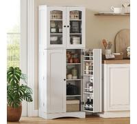 Credenza Cucina Alta Moderna Mobile con Vetrina 4 Ante 60x40x162 Bianco DecHome