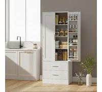 DecHome - Credenza Cucina Alta Moderna Mobile Cucina 2 Ante 2 Cassetti Dimensioni 60x40x159 cm Colore Bianco