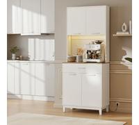DecHome - Credenza Cucina Alta Moderna Mobile Cucina 4 Ante 1 Cassetto Luci LED e Prese Elettriche/USB Dimensioni 71x40x180 cm Bianco