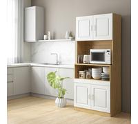 DecHome Credenza Cucina Alta Moderna Mobile Cucina 4 Ante 1 Vano Giorno 1 Ripiano Dimensioni 80x40x180 cm colore Bianco/Legno