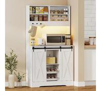 DecHome - Credenza Cucina Alta Moderna Mobile Cucina con Prese Elettriche, Luce LED, Portabottiglie e Ante Scorrevoli 100x38x180 cm Colore Bianco