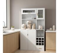 DecHome Credenza Cucina Alta Moderna Mobile Cucina con Vetrina 4 Ante 1 Cassetto 2 Ripiani Portabicchieri e Portabottiglie Dimensioni 100x38x172 cm colore ...