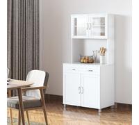 DecHome Credenza Cucina Alta Moderna Mobile Cucina con Vetrina 4 Ante 1 Cassetto Dimensioni 80x48x170 cm colore Bianco