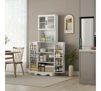 DecHome - Credenza Cucina Alta Moderna Mobile Cucina con Vetrina 4 Ante 1 Ripiano Dimensioni 60x39,5x179,6 cm Colore Bianco