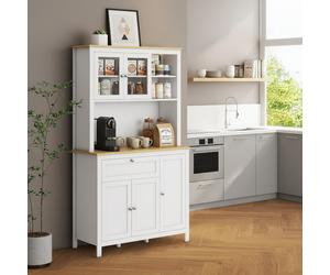 DecHome Credenza Cucina Alta Moderna Mobile Cucina con Vetrina 5 Ante 1 Cassetto 3 Ripiani Dimensioni 100x40x180 cm colore Bianco