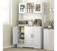 DecHome - Credenza Cucina Alta Moderna Mobile Cucina con Vetrina 5 Ante 2 Ripiani Dimensioni 108x35x180 cm Colore Bianco