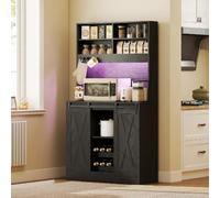 DecHome - Credenza Cucina Alta Rustica Mobile Cucina 2 Ante 2 Ripiani Portabottiglie Dimensioni 100x38x180 cm Colore Nero