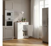 DecHome - Credenza Cucina Bassa Moderna Mobile Cucina 2 Ante 2 Cassetti Dimensioni 68,6x35x90,3 cm Colore Bianco/Marrone Scuro