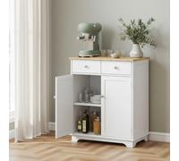 DecHome - Credenza Cucina Bassa Moderna Mobile Cucina 2 Ante 2 Cassetti Dimensioni 68x40,3x85 cm Colore Bianco/Legno