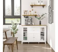 DecHome - Credenza Cucina Bassa Moderna Mobile Cucina 4 Ante 2 Cassetti Dimensioni 120x40x90 cm Colore Bianco/Rovere
