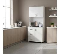 DecHome Credenza in Legno colore Bianco con 2 Armadietti 1 Scaffale Aperto e 3 Cassetti