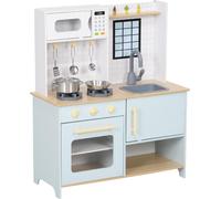DecHome Cucina Giocattolo per Bambini con Fornelli e Armadietti in Acciaio Legno e PP 72x33x85.2 cm colore Blu/Bianco - BUJ47M
