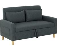 DecHome Divano 2 Posti con Spazio Portaoggetti e Cuscini in Tessuto Effetto Lino e Legno 135x72x84 cm colore Grigio Carbone - U5820CG