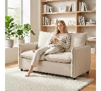 DecHome Divano 2 Posti Moderno in Tessuto Effetto Pelle Dimensioni 131x73x80 cm colore Crema