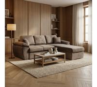 DecHome Divano Angolare 3 Posti Letto Estraibile 260x182x89 Cappuccino Alberta
