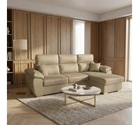 DecHome Divano Angolare 3 Posti Letto Estraibile 265x91-102x166 cm Cappuccino