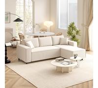 DecHome Divano Angolare 3 Posti Moderno con Chaise Longue in Velluto Dimensioni 241x153x83 cm colore Bianco Crema