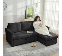 DecHome Divano Angolare 3 Posti Moderno con Chaise Longue Letto Estraibile Vano Contenitore in Tessuto Effetto Lino Dimensioni 192x148x86 cm colore Grigio ...