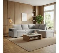 DecHome Divano Angolare 4 Posti Letto Estraibile 248.5x209x90.5 cm Grigio Jozzis