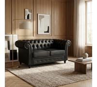 DecHome Divano Chesterfield Due Posti Trapuntato In Ecopelle Nero 160x84x80 cm - 833705