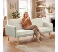 DecHome - Divano Letto 3 Posti Clic Clac Stile Scandinavo in Tessuto Effetto Velluto 185x84x83 cm Colore Beige