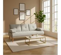 DecHome - Divano Letto 3 Posti Reclinabile con 2 Braccioli e Tavolino a Ribalta Effetto Lino 181x77x72 cm colore Grigio Chiaro