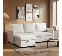 DecHome Divano Letto Angolare 3 Posti Moderno in Tessuto 192x148x86 cm Crema