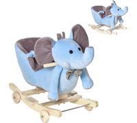 DecHome Dondolo a forma di Elefante con Rotelle e Cintura in Peluche Legno e Acciaio 60x35x45 cm colore Blu - BUA560F