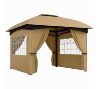 DecHome - Gazebo da Giardino 3.4x3.4m con Pareti Protezione UV e Tetto a 2 Livelli colore Beige
