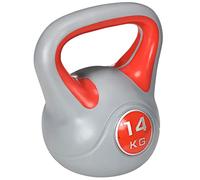 DecHome - Kettlebell 14kg in PU e Sabbia con Base Piatta e Impugnatura per Stacchi Squat e Sollevamenti 26x18x32 cm Rosso
