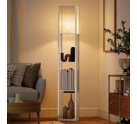 DecHome Lampada da Terra con Ripiani, Luce Regolabile e Porte USB Bianco/Rovere