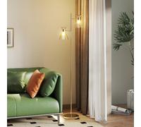 DecHome Lampada da Terra Moderna con 2 Luci e Teste Regolabili Oro