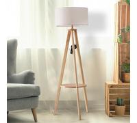 DecHome Lampada da Terra Moderna con Paralume in Lino Beige Piantana colore Legno