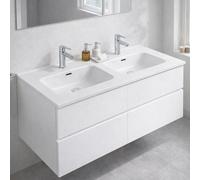 DecHome Lavabo Consolle da Appoggio ceramica 2 vasche 121x46.5 cm Bianco Lucido